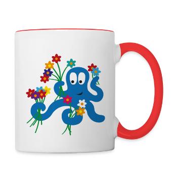Krake mit Blumen - Oktopus - Tasse zweifarbig - Weiß/Rot - Rechts