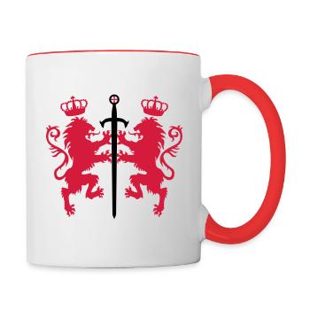 2 Loewen + couronne d'épée animaux héraldiques 2c - Mug contrasté - blanc/rouge - Droite