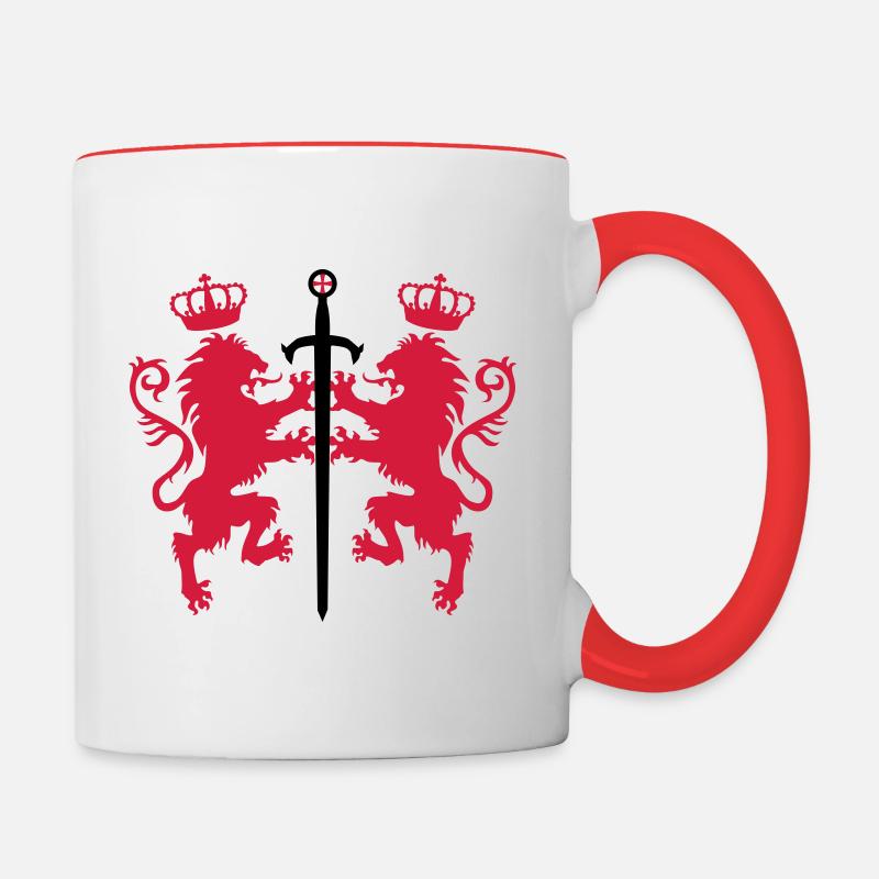 2 Loewen + couronne d'épée animaux héraldiques 2c - Mug contrasté - blanc/rouge