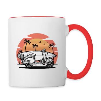 Scooter avec planche de surf (blanc) - Mug contrasté - blanc/rouge - Droite