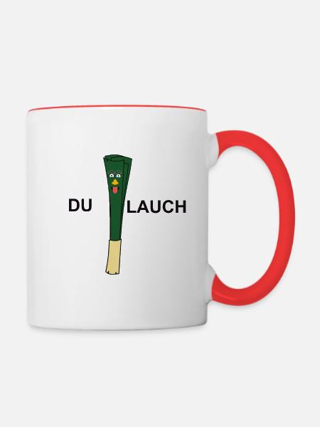 Du Lauch , Lustiger Porree / Lauch - Tasse zweifarbig - Weiß/Rot