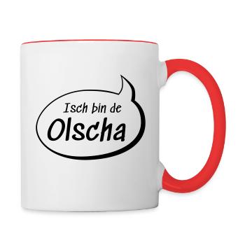 Isch bin de Olscha Olga auf sächsisch lustig - Tasse zweifarbig - Weiß/Rot - Rechts