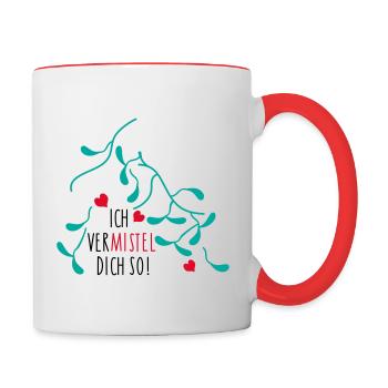 Mistelzweig Liebe für Paare - Tasse zweifarbig - Weiß/Rot - Rechts