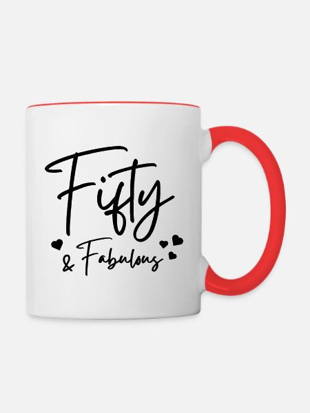 Fünfzig fabelhaft - Tasse zweifarbig - Weiß/Rot