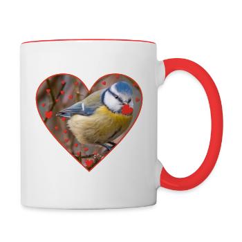 Bleu avec coeur - Mug contrasté - blanc/rouge - Droite