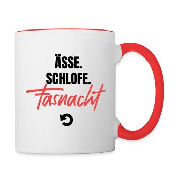 Essen, schlafen, Fasnacht, repeat! - Tasse zweifarbig - Weiß/Rot - Rechts