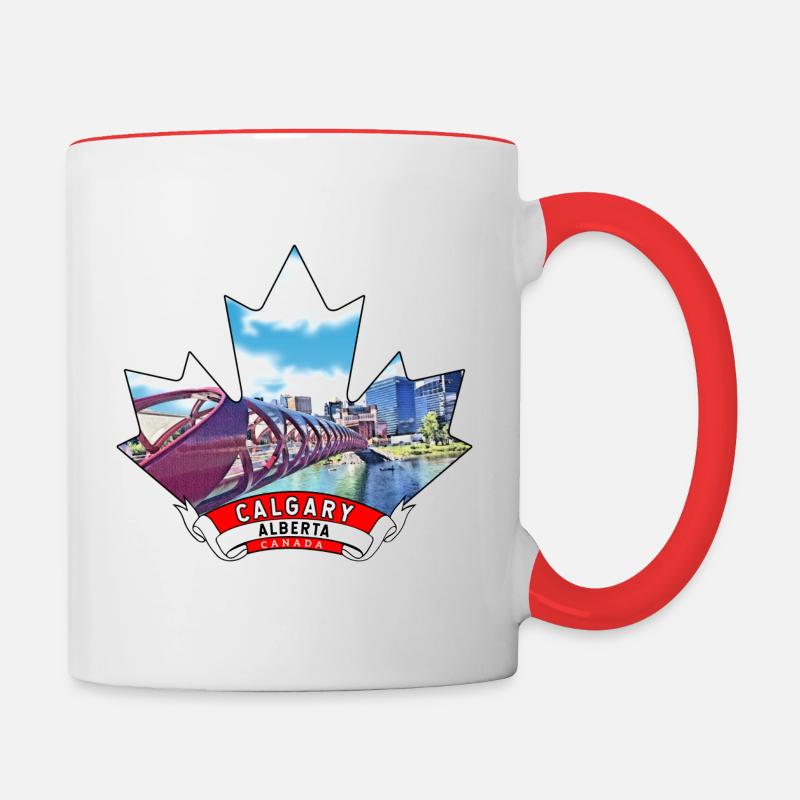 Calgary, Alberta Canada Feuille d’érable - Mug contrasté - blanc/rouge