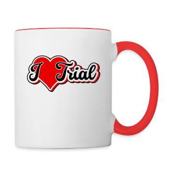 I LOVE TRIAL, Trialbike Fahrrad Sport Valentinstag - Tasse zweifarbig - Weiß/Rot - Rechts