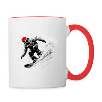 Snowboarder Abfahrt Piste - Tasse zweifarbig - Weiß/Rot - Rechts