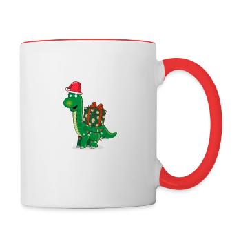 Merry Christmas Dinosaurier - Tasse zweifarbig - Weiß/Rot - Rechts