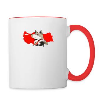 Türkiye Türkei Flagge Geschenk mit Wolf Göktürk - Tasse zweifarbig - Weiß/Rot - Rechts