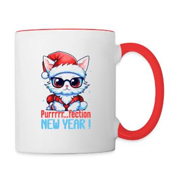 Fluffy white Mrrrrr... Perfect kitten, New Year - Contrasting Mug - white/red - Right