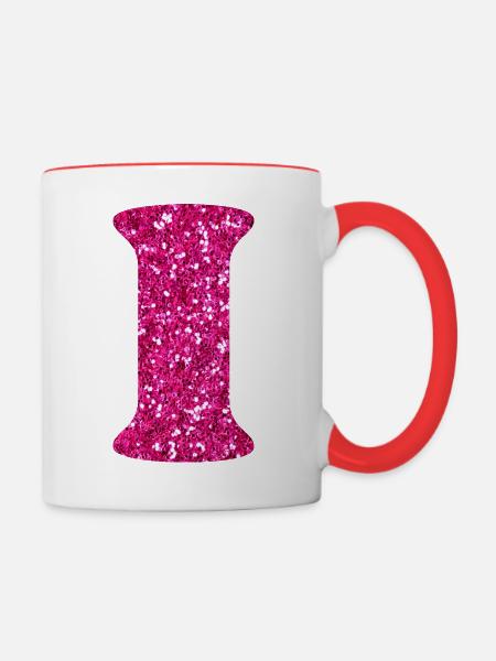 Buchstabe i rosa Glitzer - Tasse zweifarbig - Weiß/Rot