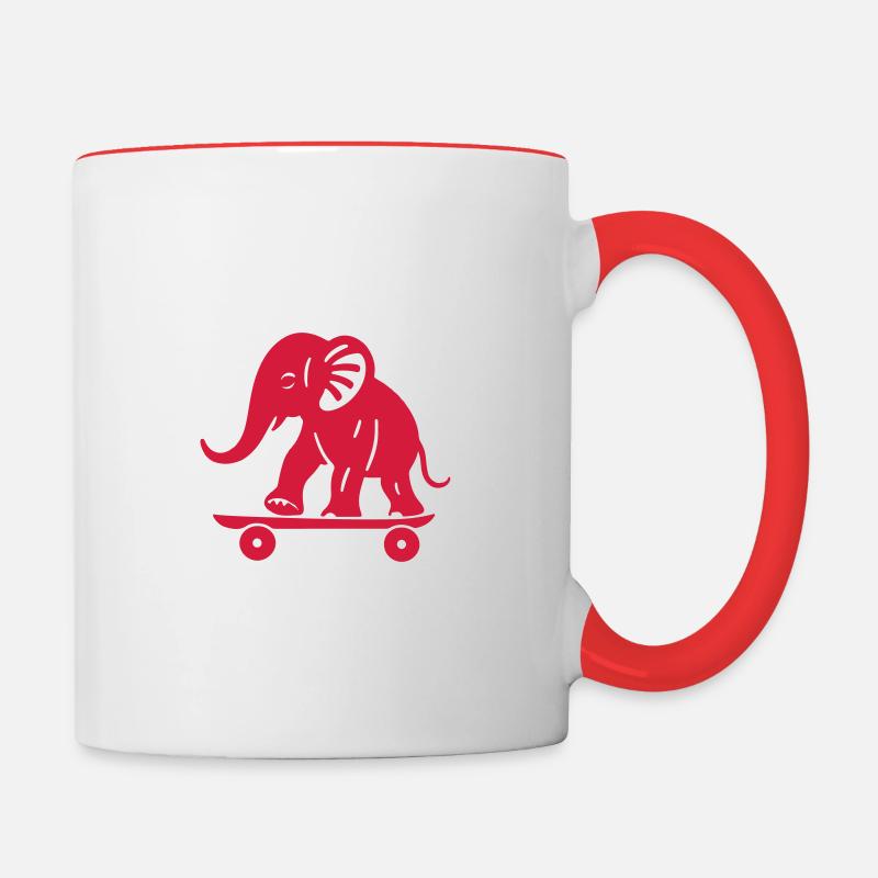 Elefant Skateboard - Vektorversion - Tasse zweifarbig - Weiß/Rot