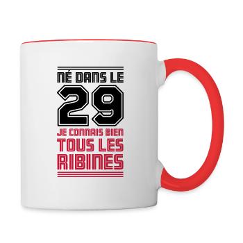 né dans le 29 je connais tous les ribines ! - Mug contrasté - blanc/rouge - Droite