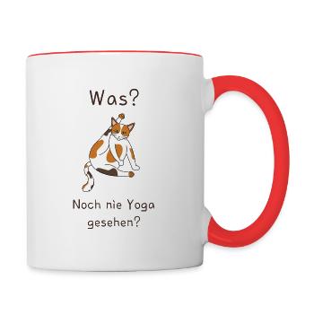 Yoga Katzen T-Shirt - Tasse zweifarbig - Weiß/Rot - Rechts