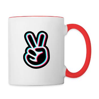 Conception d'autocollant de main de paix - signe de paix - Mug contrasté - blanc/rouge - Droite