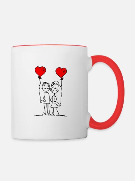 Liebespaar - Tasse zweifarbig - Weiß/Rot