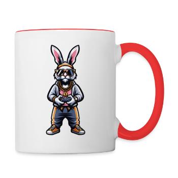 Zocker Osterhase für Nerds und Gamer - Tasse zweifarbig - Weiß/Rot - Rechts