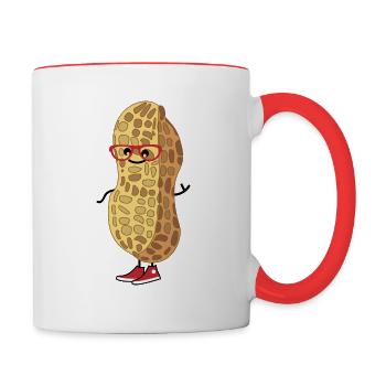 Erdnuss mit Brille - Tasse zweifarbig - Weiß/Rot - Rechts