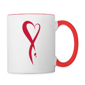 Blutendes Herz, Zeichnung Liebeskummer Herzschmerz - Tasse zweifarbig - Weiß/Rot - Rechts