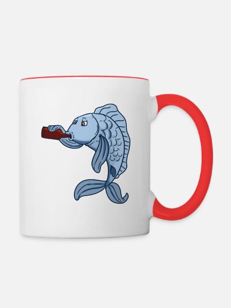 Drunk Fish - Tasse zweifarbig - Weiß/Rot