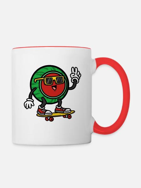 Skateboarder Watermelon , Wassermelone - Tasse zweifarbig - Weiß/Rot
