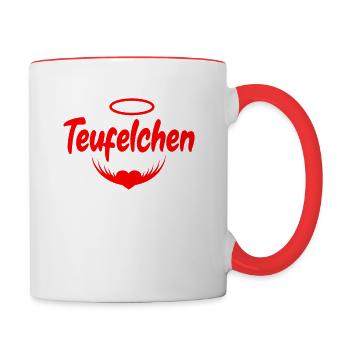Engel Teufel Kostüm Teufelchen Outfit Partnerlook - Tasse zweifarbig - Weiß/Rot - Rechts