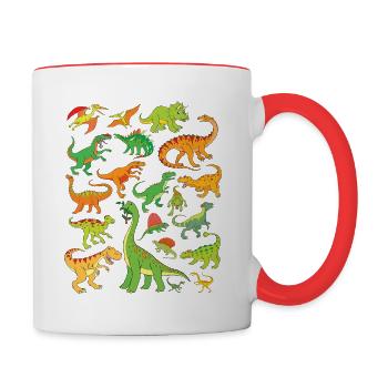 20 Dinosaurier Dino Kinder Erwachsene - Tasse zweifarbig - Weiß/Rot - Rechts
