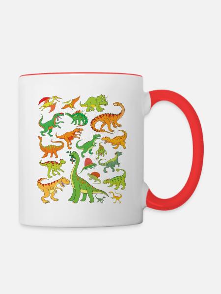 20 Dinosaurier Dino Kinder Erwachsene - Tasse zweifarbig - Weiß/Rot