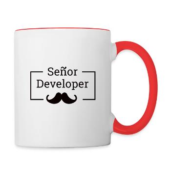 « Senor Developer, Senior Developer » | Programmeurs - Mug contrasté - blanc/rouge - Droite