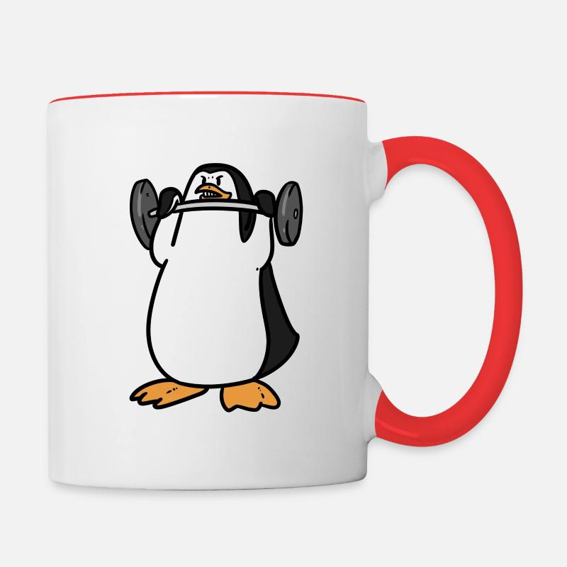 Haltère de pingouin de musculation drôle - Mug contrasté - blanc/rouge