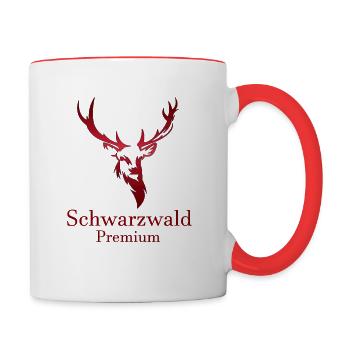 Schwarzwald Premium Hirsch Motiv Hoodie - T-Shirt - Tasse zweifarbig - Weiß/Rot - Rechts