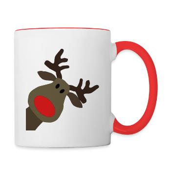 Rentier Reindeer Red Nose Rudi Weihnacht Geschenk - Tasse zweifarbig - Weiß/Rot - Rechts