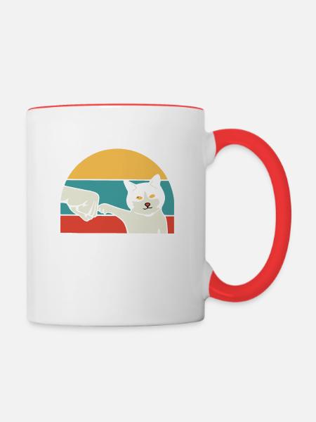 Vintage Meilleur Cat Papa Papa Retro - Mug contrasté - blanc/rouge