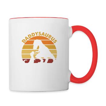 Daddysaraus T Rex Papa Dinosaur Father - Contrasting Mug - white/red - Right