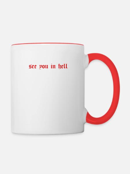 Occult Gothic Grunge Satan 666 Dark Art - Contrasting Mug - white/red