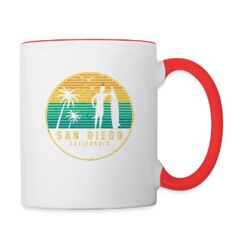 San Diego CA California Van Life Surfer USA - Tasse zweifarbig - Weiß/Rot - Rechts