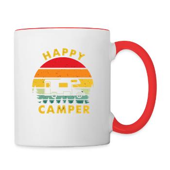 Happy Camper Retro Vintage Van Life Campen - Mug contrasté - blanc/rouge - Droite