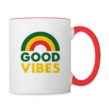 Good Vibes Only Rasta Reggae Roots - Tasse zweifarbig - Weiß/Rot - Rechts