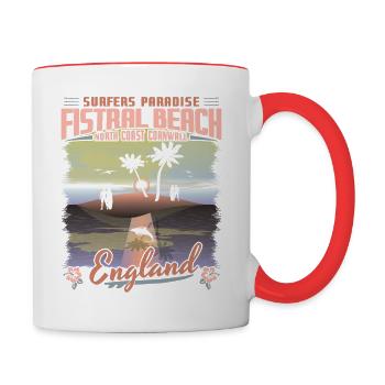 FISTRAL BEACH CORNWALL ENGLAND - SURF CITY - Contrasting Mug - white/red - Right