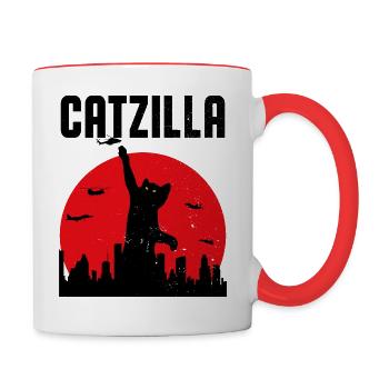 CATZILLA | Drôle de chat disant | Cadeau chat - Mug contrasté - blanc/rouge - Droite
