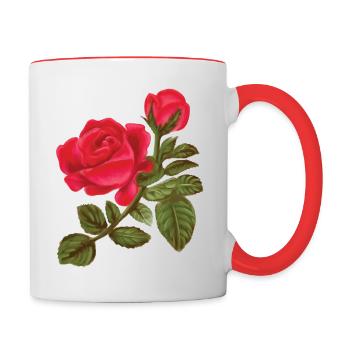Rose Aquarelle peinte à la main - Mug contrasté - blanc/rouge - Droite