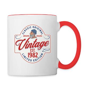 Né en 1982 Cadeau d’anniversaire Vintage 1982 - Mug contrasté - blanc/rouge - Droite