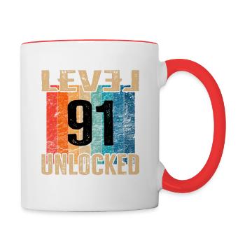 Birthday Happy Birthday Level Unlocked 91 years - Contrasting Mug - white/red - Right