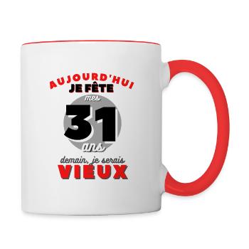Cadeau Homme anniversaire 31 ans - Mug contrasté - blanc/rouge - Droite