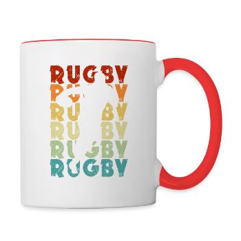 Rugby, silhouette rugbyman, vintage, fan de rugby - Mug contrasté - blanc/rouge - Droite