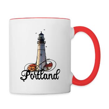 Leuchtturm Portland Maine - Tasse zweifarbig - Weiß/Rot - Rechts