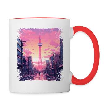Ästhetischer Vaporwave-Himmelsbaum Tokio Japanische Sehenswürdigkeit - Tasse zweifarbig - Weiß/Rot - Rechts