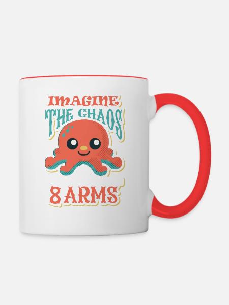 Lustiges Kraken-Chaos - Tasse zweifarbig - Weiß/Rot